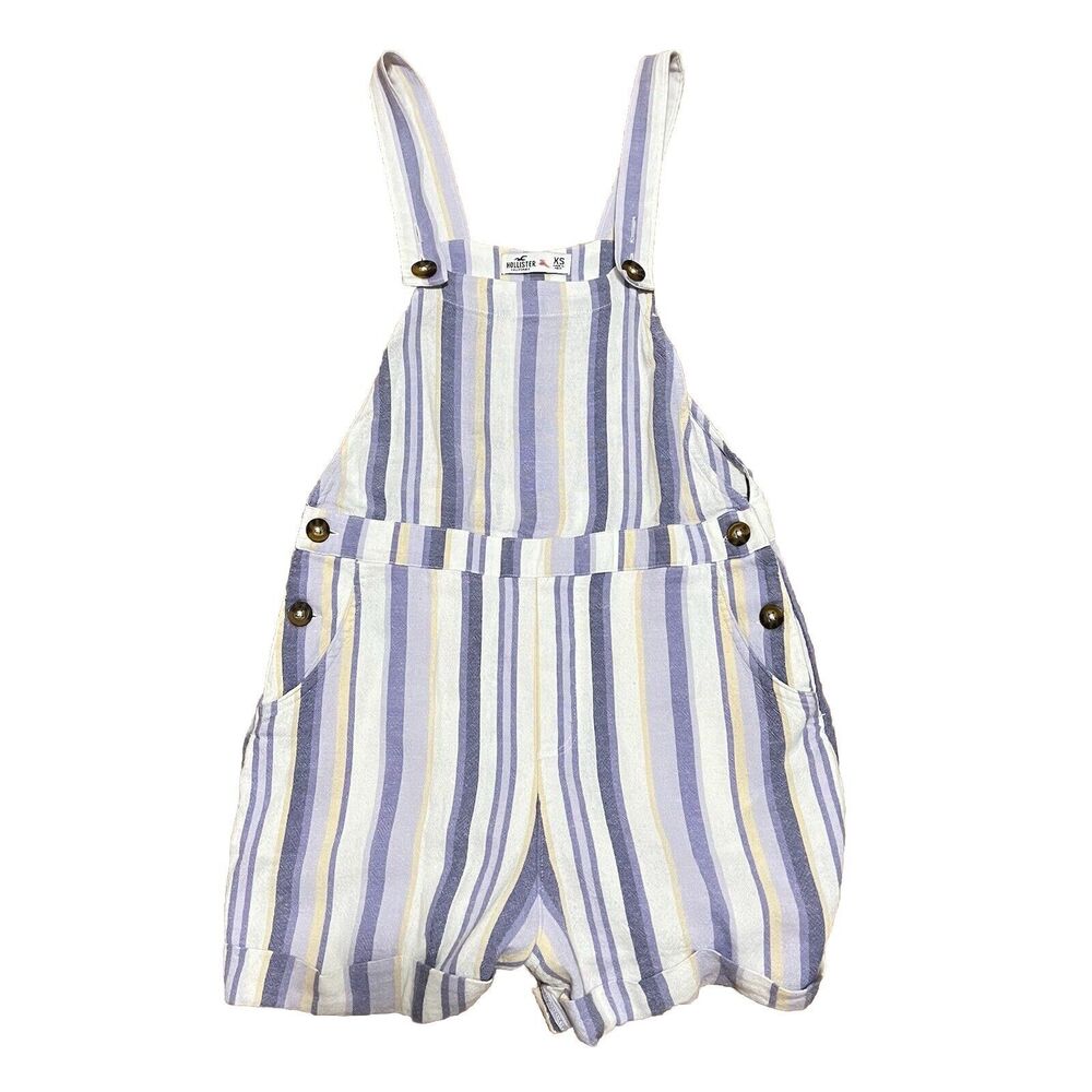 Hollister‎ Short Overalls Size XS Purple and White Stripes Lightweight Beachy